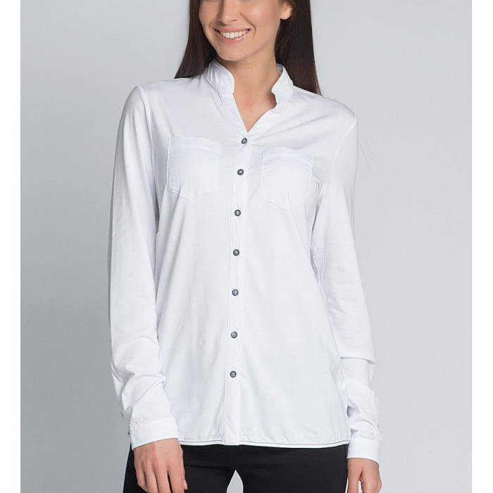 Белая блузка с воротником стойкой