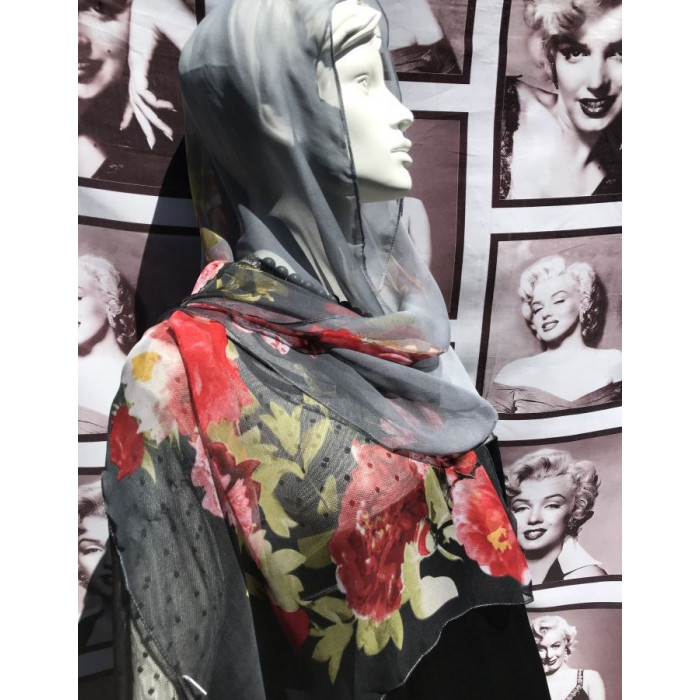 Серый шарф с цветами Lima